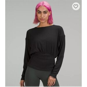 Lululemon Ribbed Modal Silk Blend LongSleeve Top Shirt Yoga Pilates Black W3GEXS